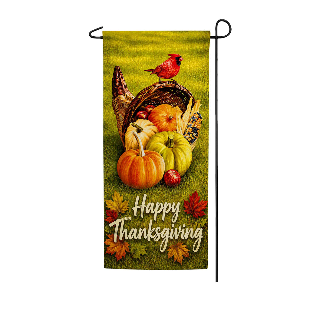 America Forever Cardinal Atop Cornucopia Garden Banner Flag