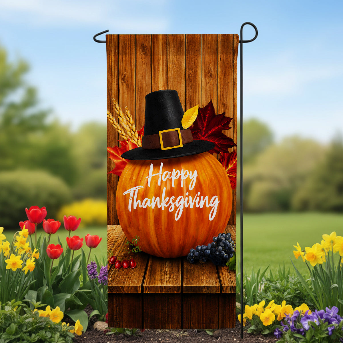 America Forever Pilgrim Pumpkin Garden Banner Flag