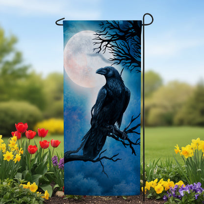 America Forever Raven In Moonlight Garden Banner Flag