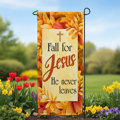 America Forever Fall For Jesus Leaf Border Garden Banner Flag