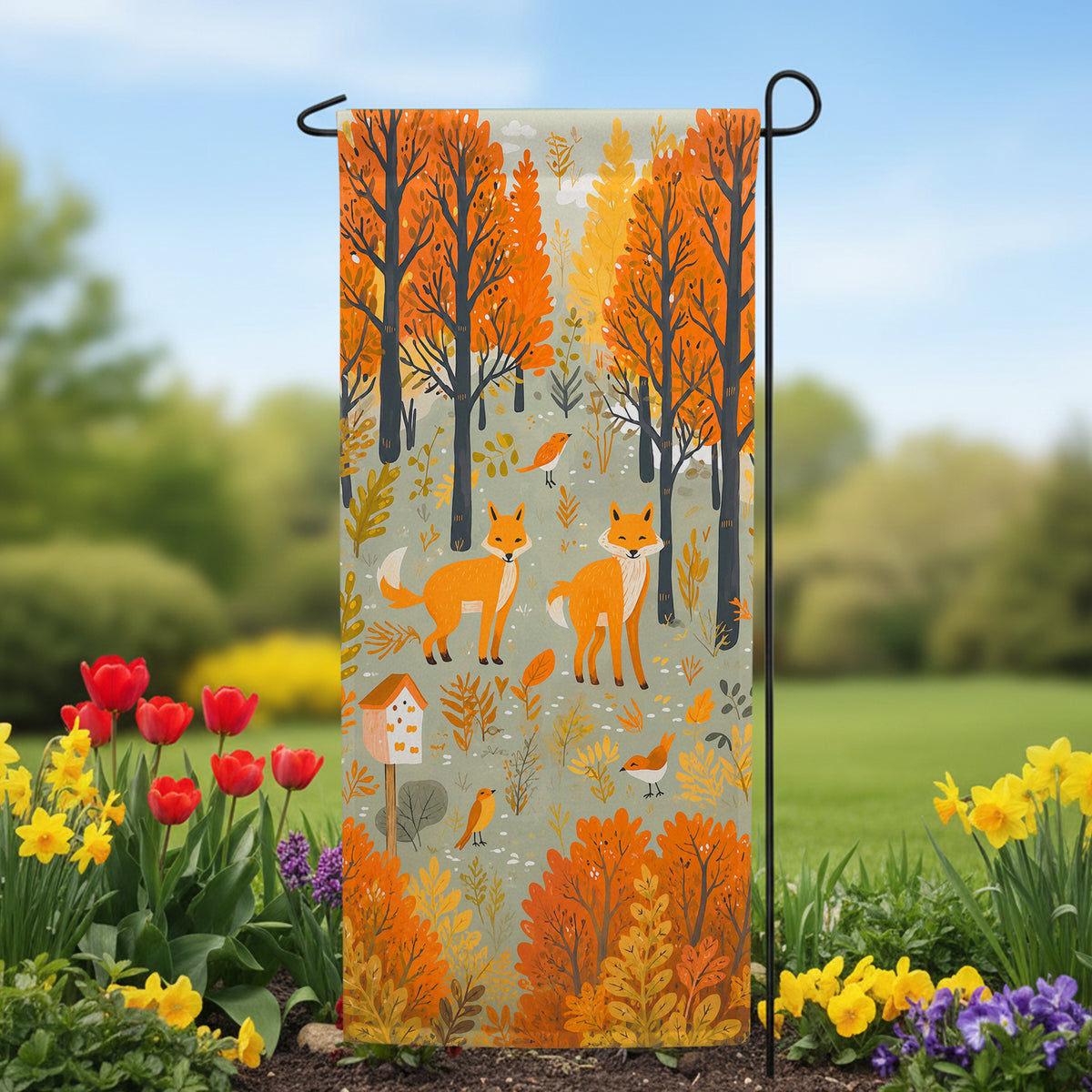 America Forever Foxes In Fall Forest Garden Banner Flag