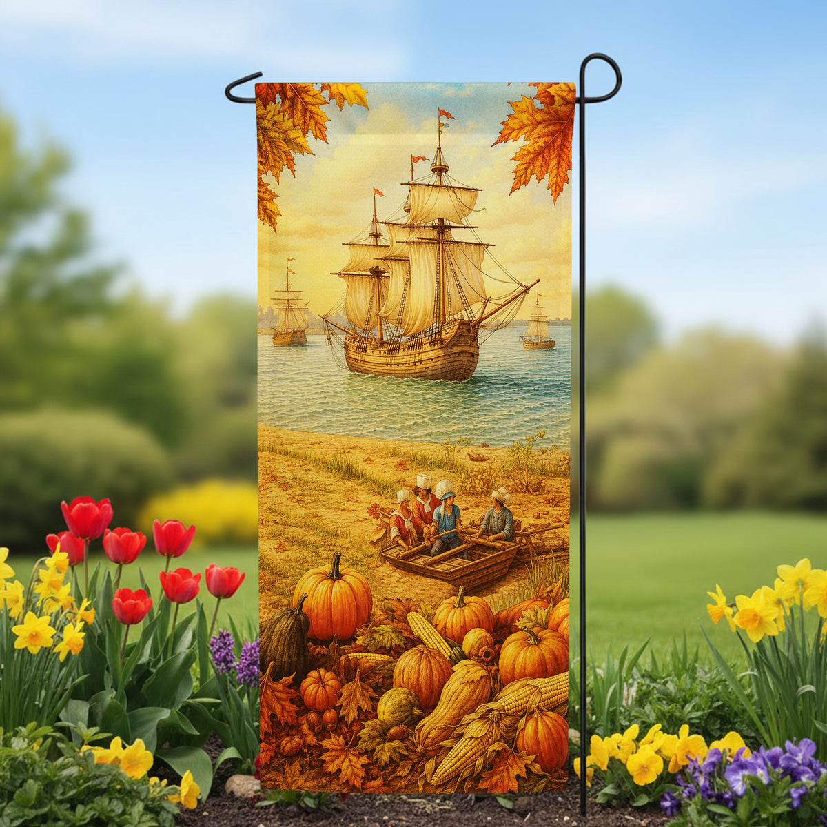 America Forever Pilgrim Arrival Garden Banner Flag