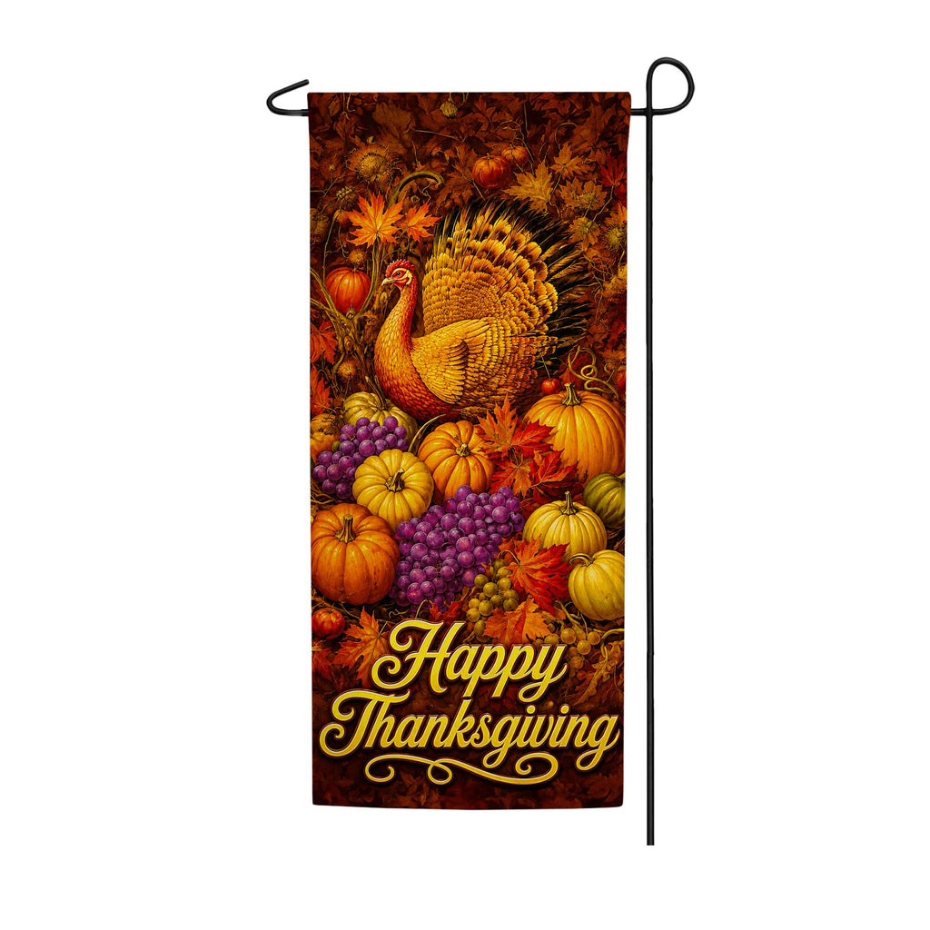 America Forever Happy Thanksgiving Turkey with Autumn Harvest Garden Banner Flag 