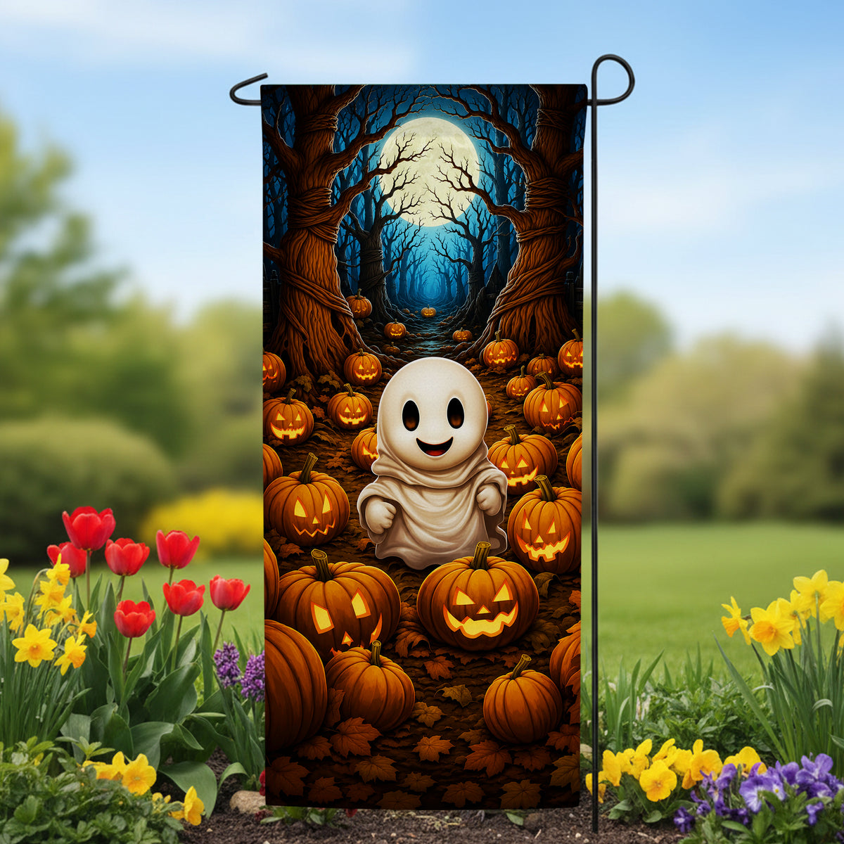 America Forever Little Happy Ghost Garden Banner Flag
