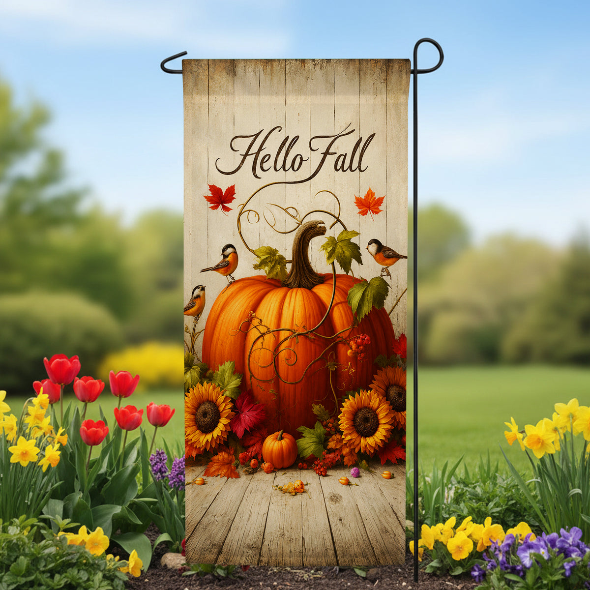 America Forever Autumn Pumpkin Welcome Garden Banner Flag
