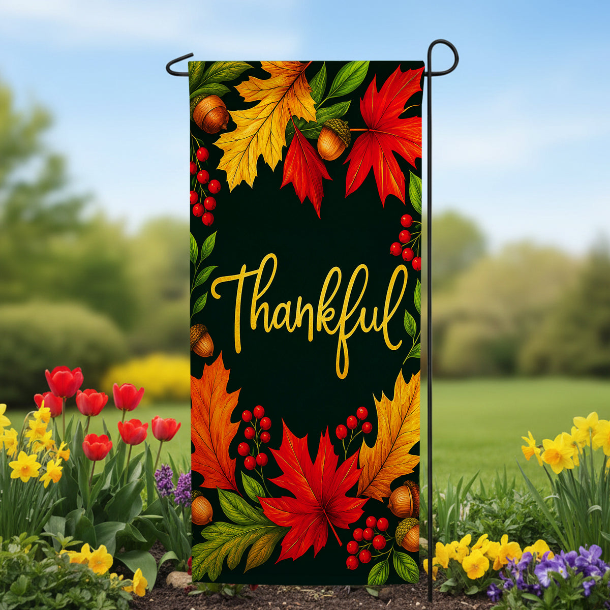 America Forever Thankful Leaves Garden Banner Flag