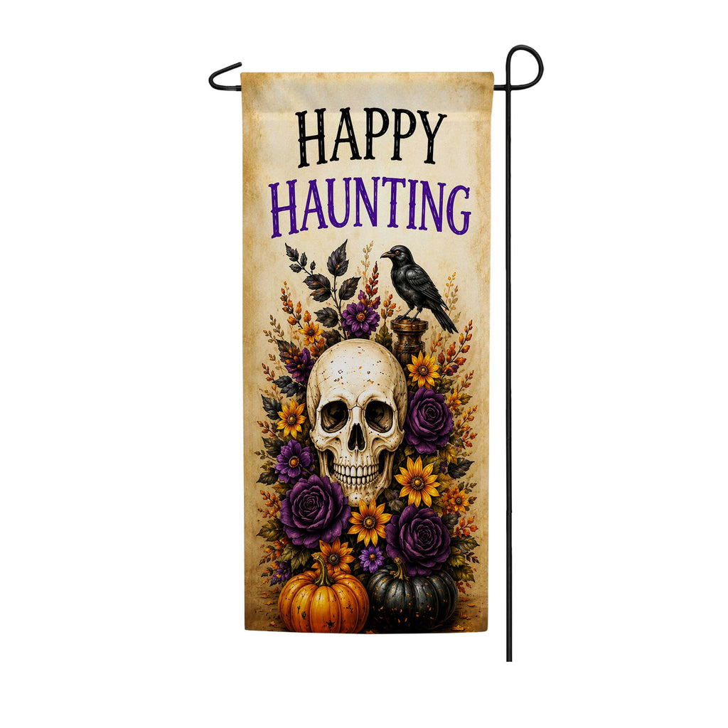 America Forever Happy Haunting Skull Floral Garden Banner Flag
