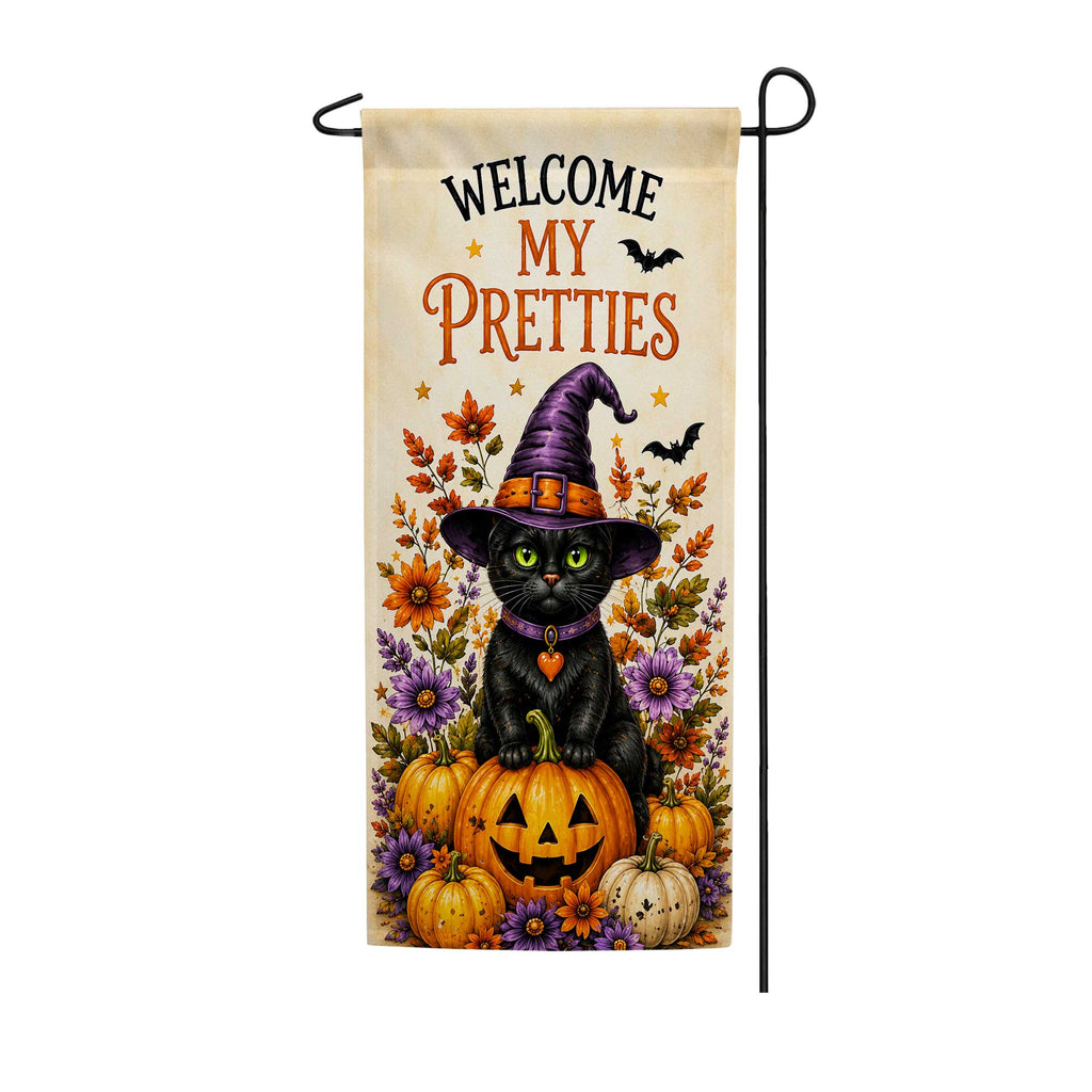 America Forever Welcome My Pretties Black Cat Halloween Garden Banner Flag