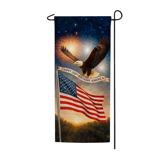 Happy 250th Birthday America Double Sided Banner Garden Flag 12.5" x 28"