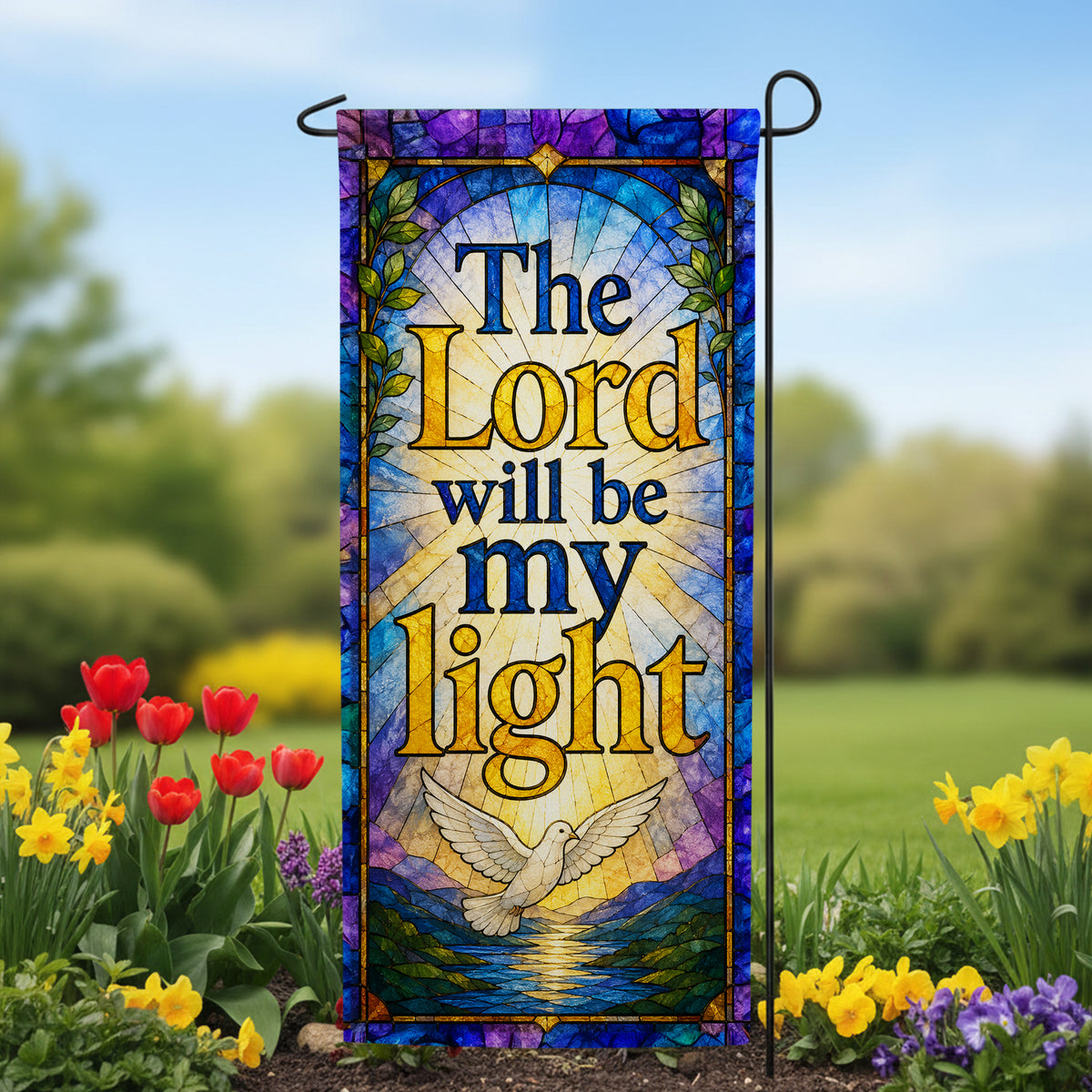 Stained Glass Lord Will Be My Light Garden Banner Flag