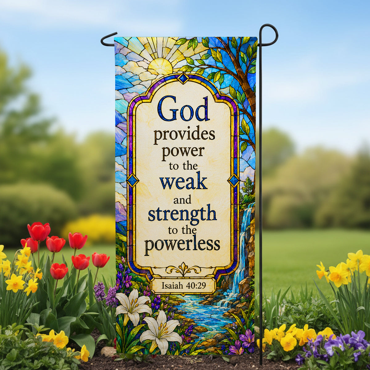 Isaiah 40:29 Stained Glass Religious Garden Banner Flag