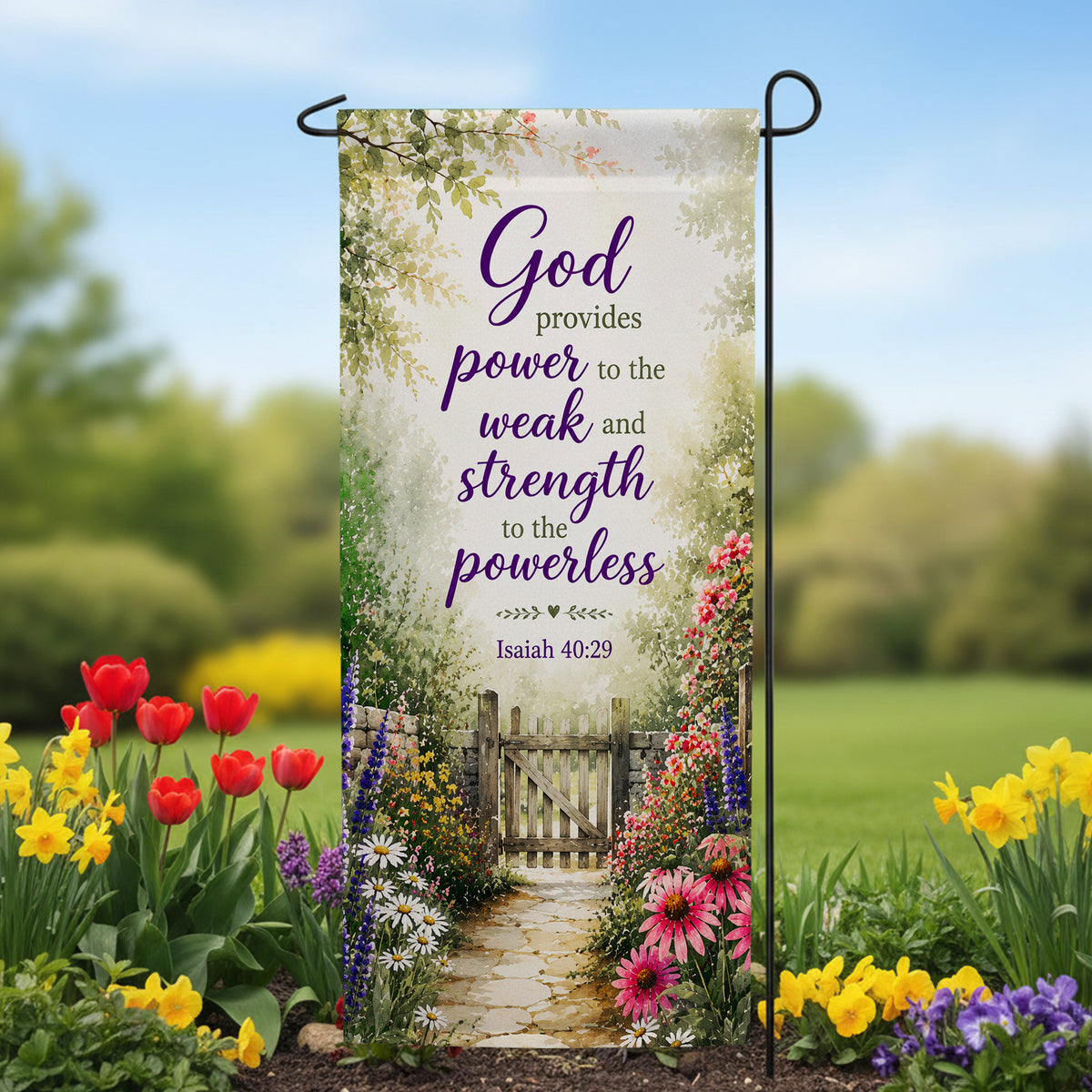 Isaiah 40:29 God Provides Power Garden Banner Flag