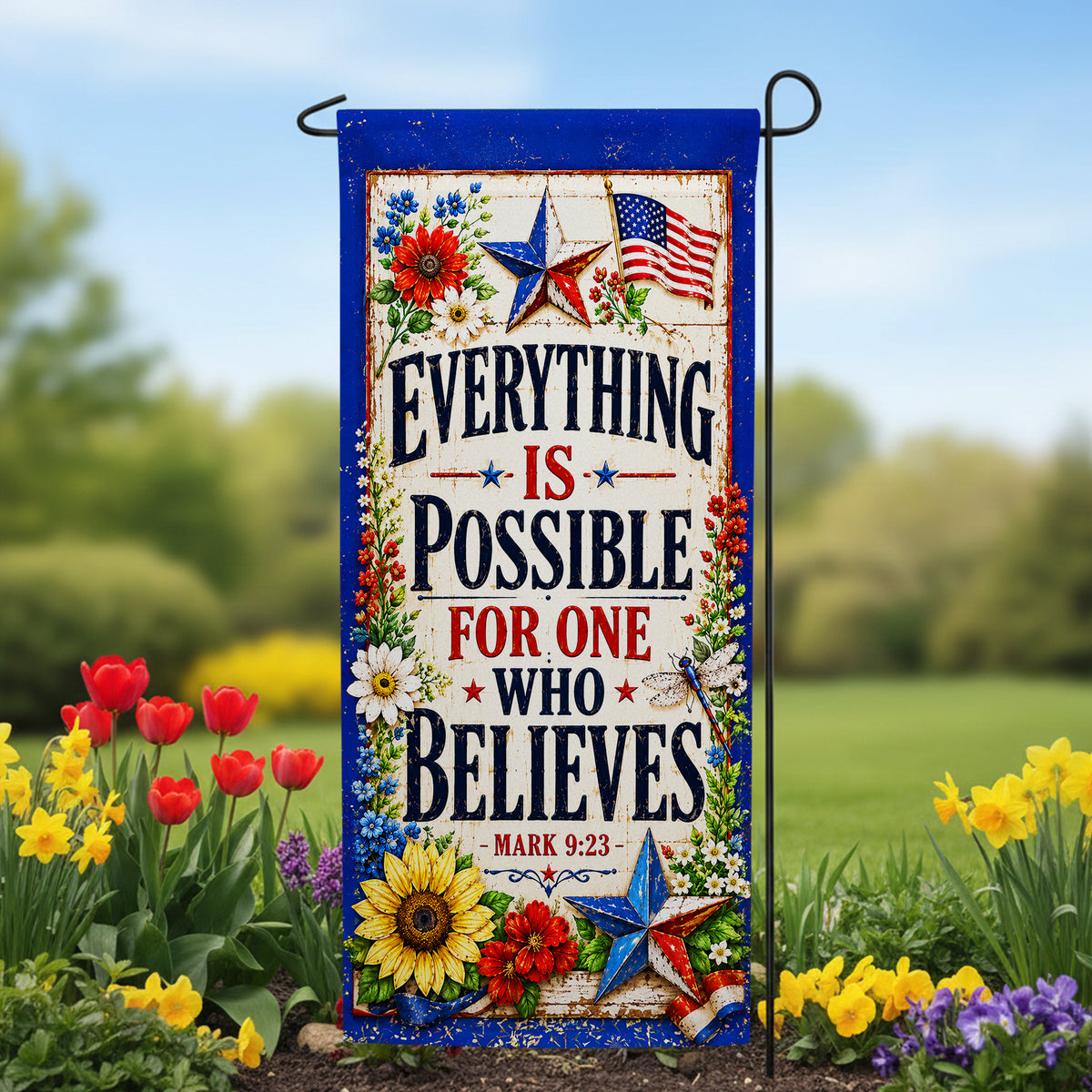 America Forever Everything Is Possible Patriotic Scripture Garden Banner Flag