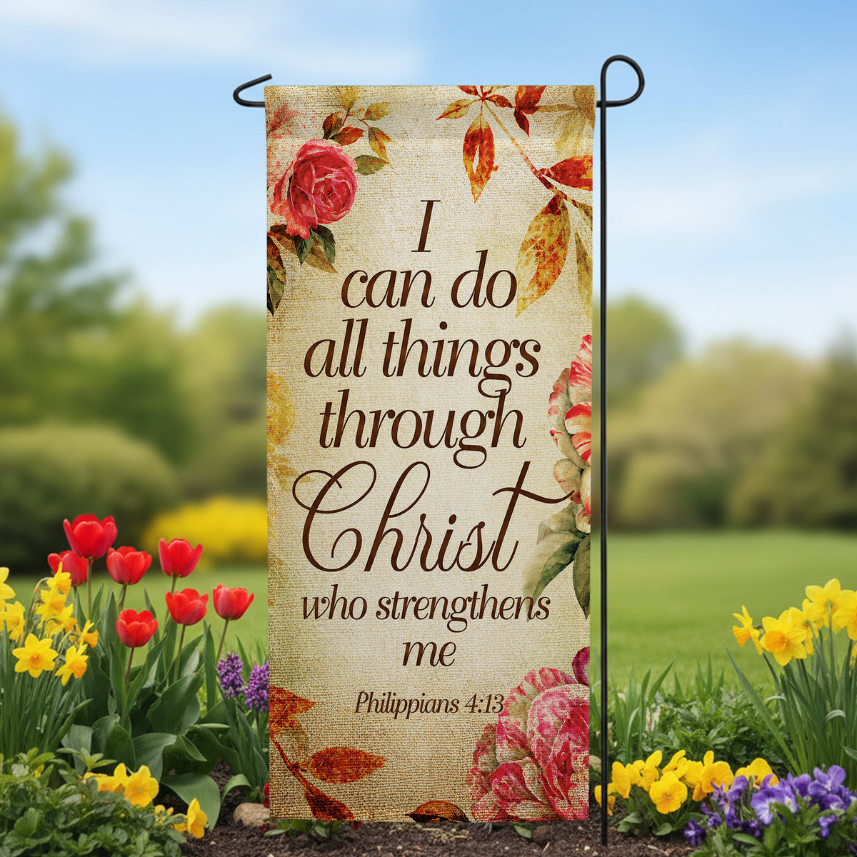America Forever Christ Strengthens Me Garden Banner Flag