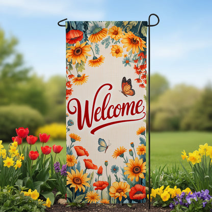 America Forever Welcome Sunflower Butterfly Garden Banner Flag