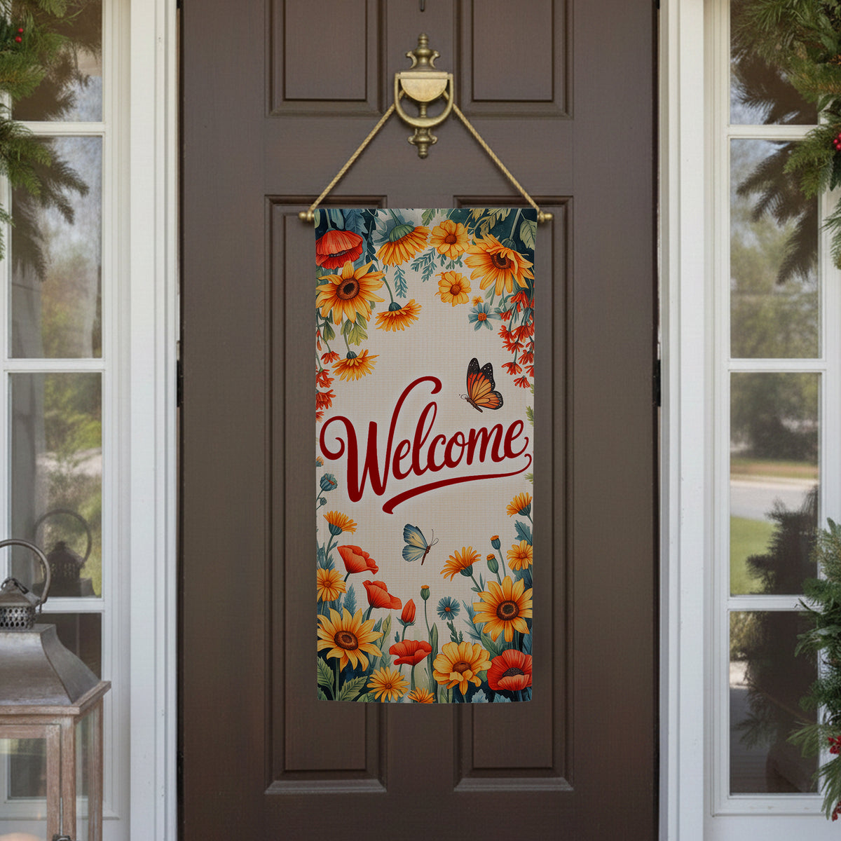 America Forever Welcome Sunflower Butterfly Garden Banner Flag