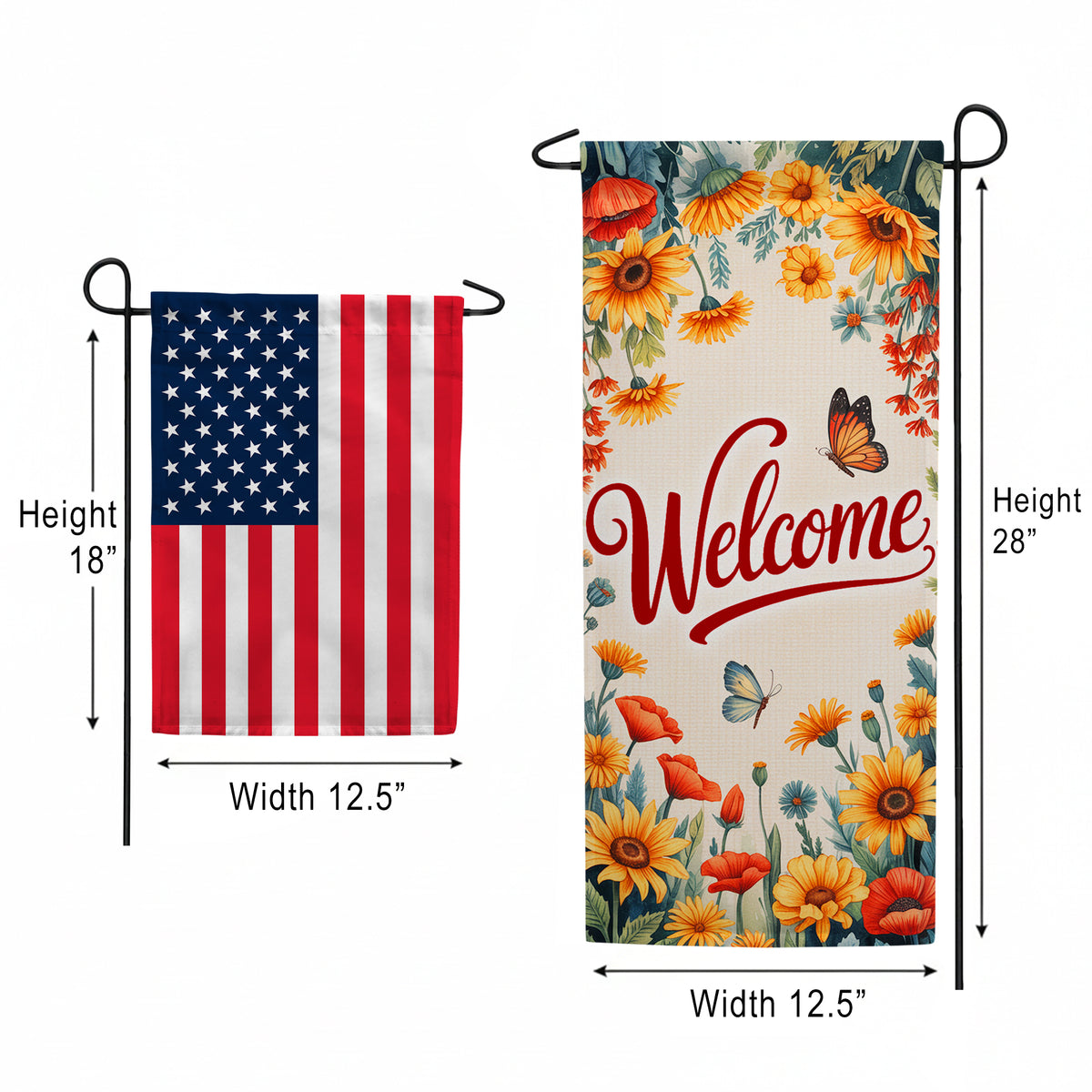 America Forever Welcome Sunflower Butterfly Garden Banner Flag