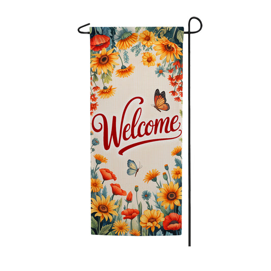 Welcome Sunflower Butterfly Double Sided Garden Banner Flag 12.5 x 28 inch