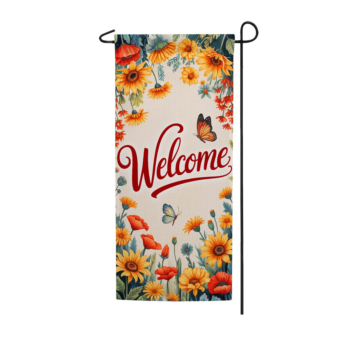 America Forever Welcome Sunflower Butterfly Garden Banner Flag