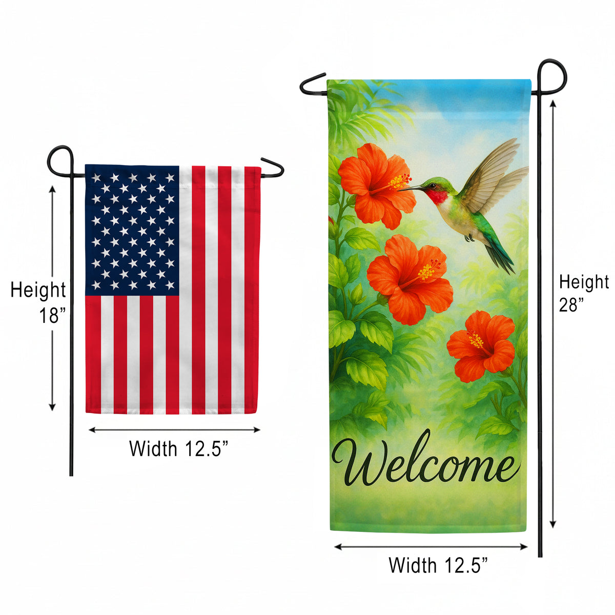 America Forever Welcome Hummingbird Hibiscus Garden Banner Flag