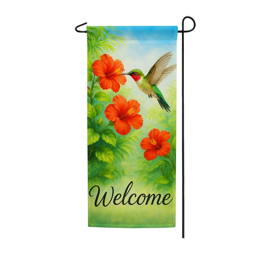 America Forever Welcome Hummingbird Hibiscus Garden Banner Flag