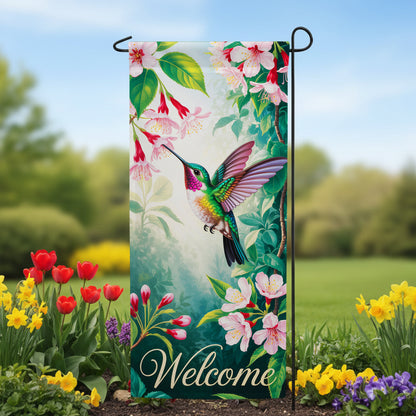America Forever Welcome Hummingbird Fuchsia Garden Banner Flag