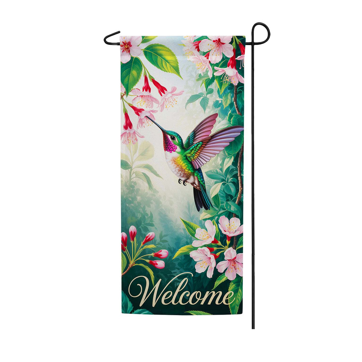 America Forever Welcome Hummingbird Fuchsia Garden Banner Flag