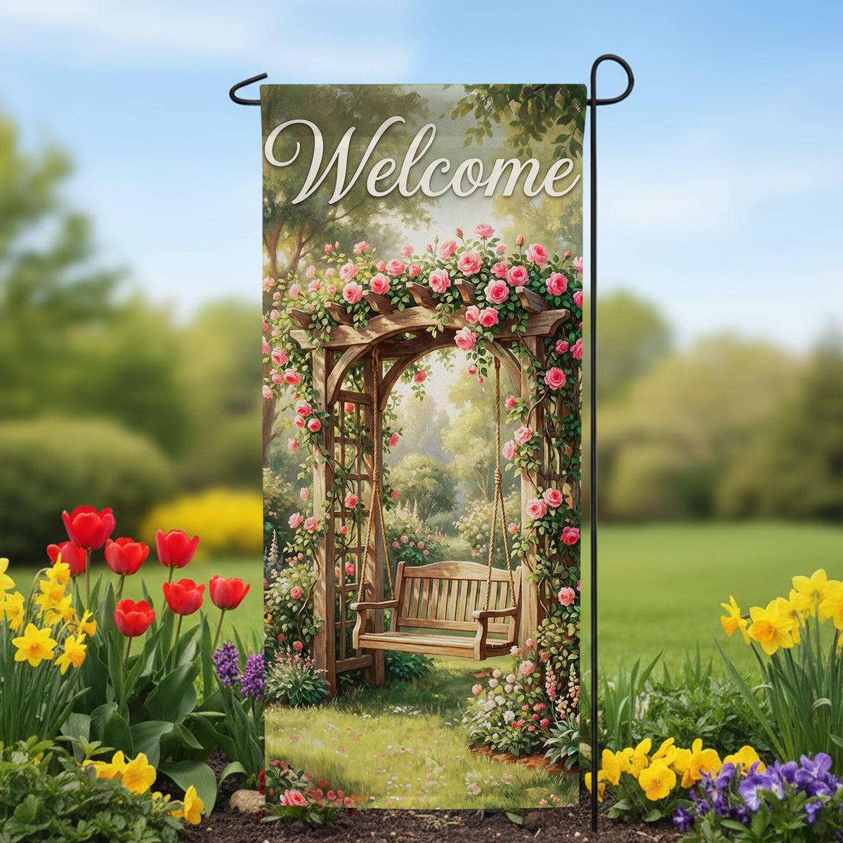 America Forever Welcome Rose Garden Arbor Garden Banner Flag