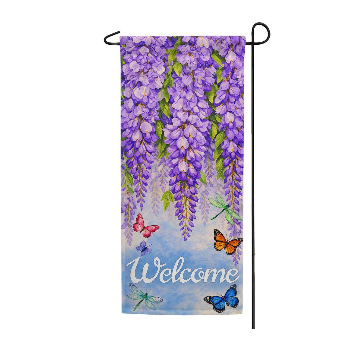 America Forever Purple Wisteria & Butterflies Welcome Garden Banner Flag