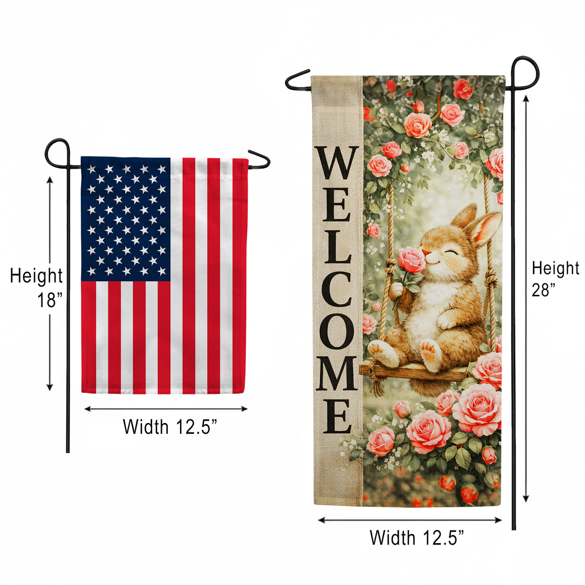 America Forever Welcome Bunny on a Swing Garden Banner Flag