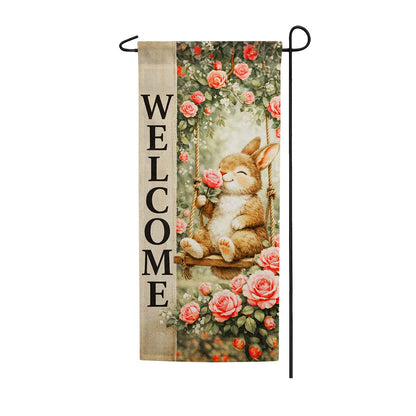 America Forever Welcome Bunny on a Swing Garden Banner Flag