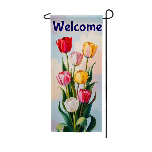 America Forever Welcome Spring Tulips Garden Banner Flag