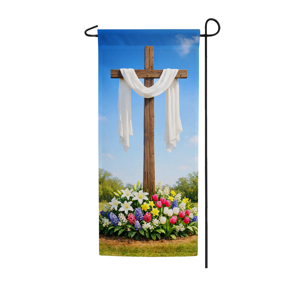 America Forever Easter Cross & Spring Flowers Garden Banner Flag