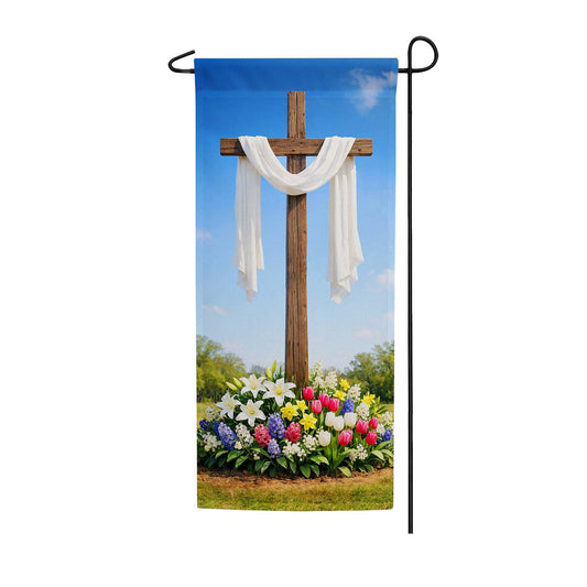 America Forever Easter Cross & Spring Flowers Garden Banner Flag