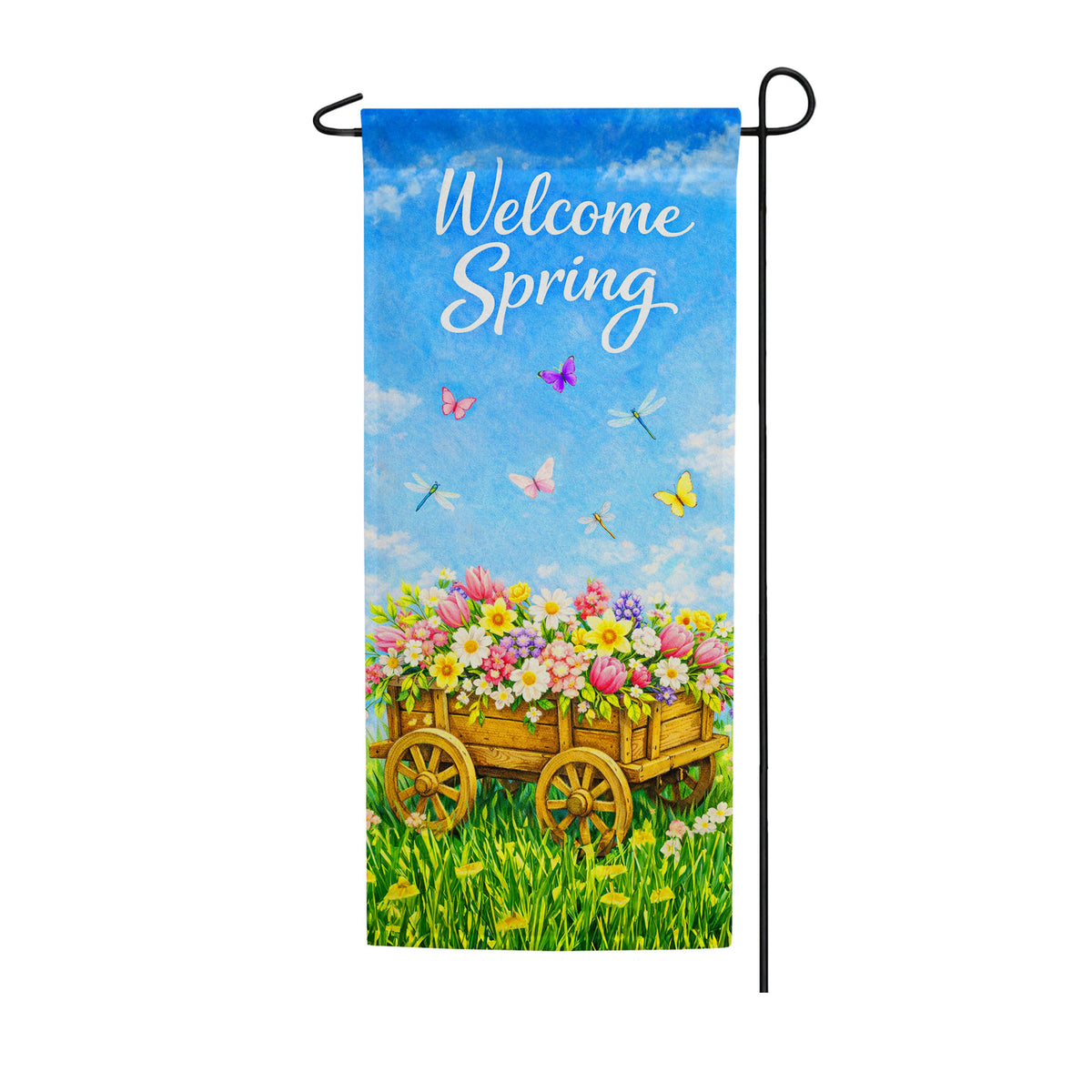 Spring Wagon Flowers Double Sided Banner Garden Flag 12.5" x 28"