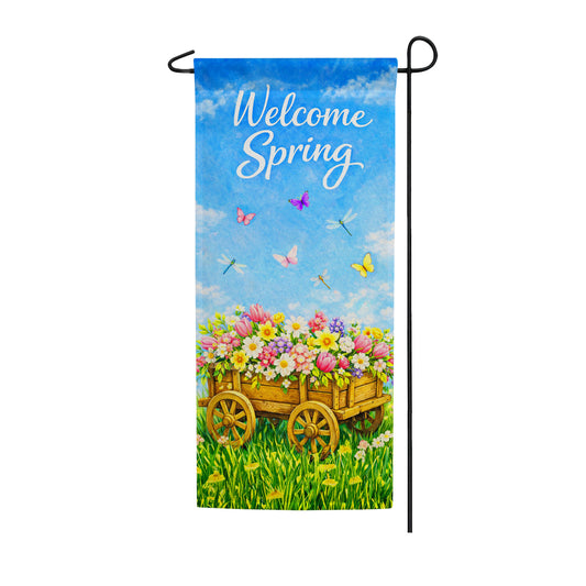 Spring Wagon Flowers Double Sided Banner Garden Flag 12.5" x 28"