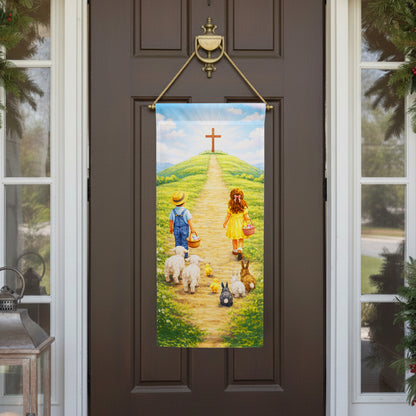 Easter Children Walking to Cross Banner Garden Flag