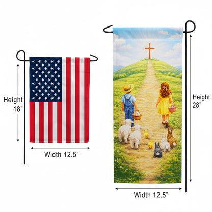 Easter Children Walking to Cross Banner Garden Flag