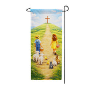 Easter Children Walking to Cross Banner Garden Flag