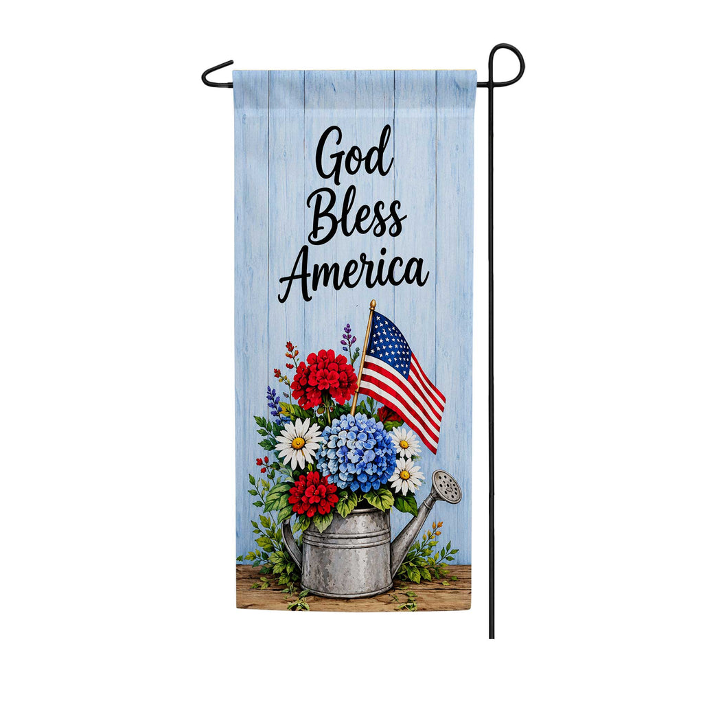 America Forever God Bless America Floral Watering Can Garden Banner Flag