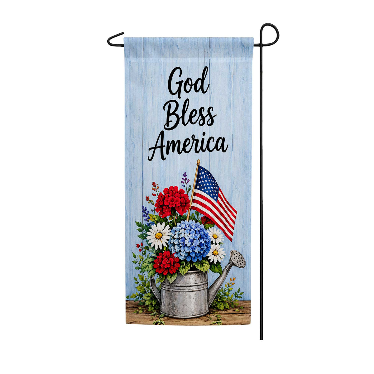 America Forever God Bless America Floral Watering Can Garden Banner Flag