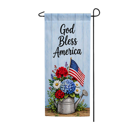 America Forever God Bless America Floral Watering Can Garden Banner Flag