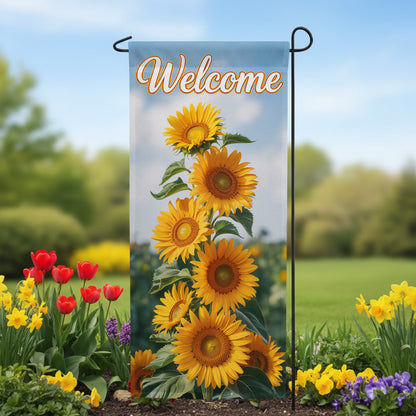 America Forever Welcome Golden Sunflower Cascade Garden Banner Flag
