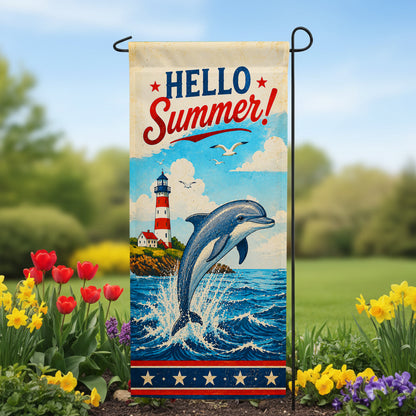 America Forever Hello Summer Dolphin Lighthouse Garden Banner Flag