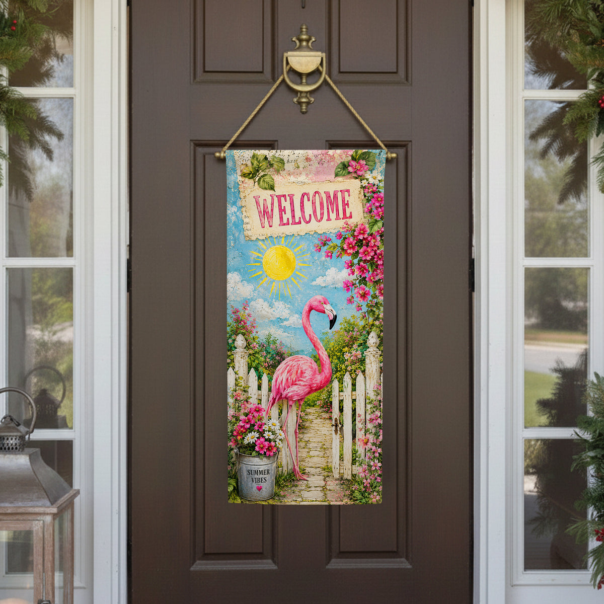 America Forever Welcome Flamingo Summer Vibes Garden Banner Flag