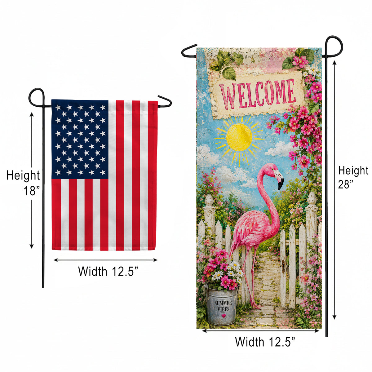 America Forever Welcome Flamingo Summer Vibes Garden Banner Flag