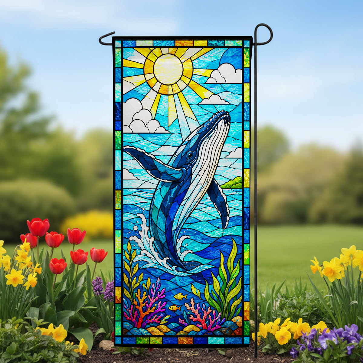 America Forever Stained Glass Humpback Whale Garden Banner Flag