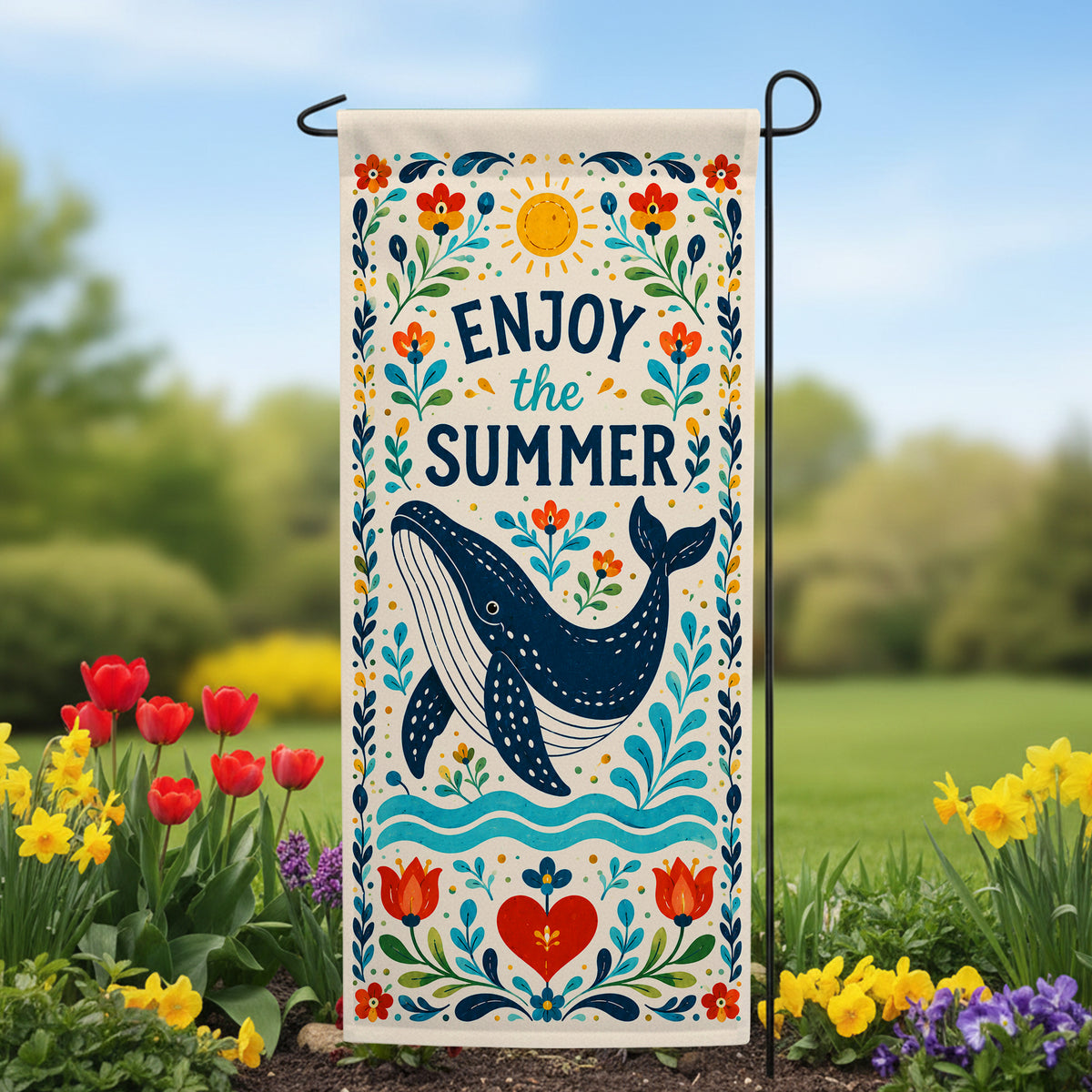 America Forever Summer Whale Folk Art Garden Banner Flag