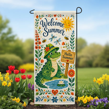 America Forever Welcome Summer Alligator Garden Banner Flag