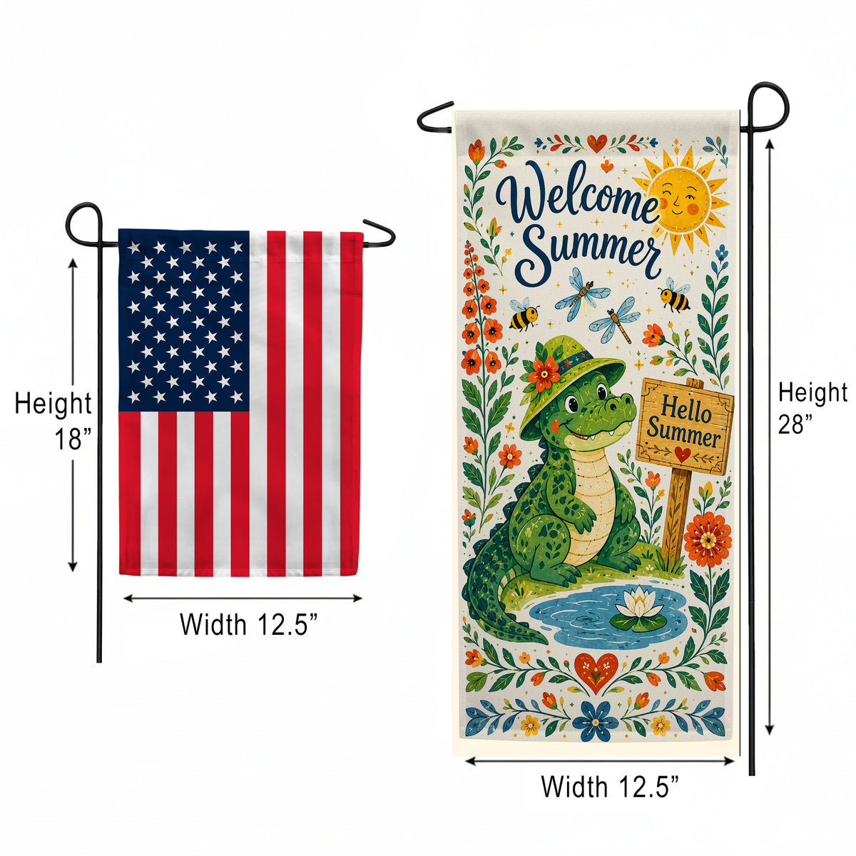 America Forever Welcome Summer Alligator Garden Banner Flag